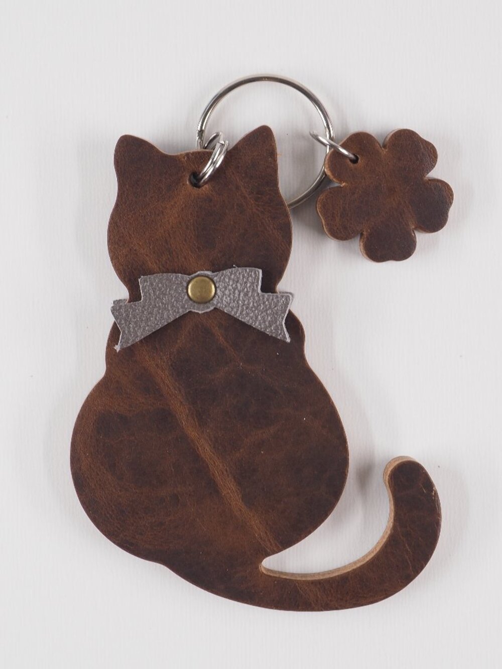 Handmade Cat Kat bow Leather bag charm fob keychain 008